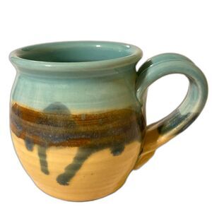MILO Artist Signed Pottery Ceramic Coffee Cup Mug Earthtones Landscape 4 x 5 in
